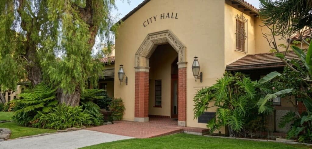 Laguna Beach City Hall exterior at 505 Forest Avenue, home of the City Clerk's Office