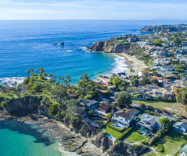 Cove beach and hillside homes in Laguna Beach California